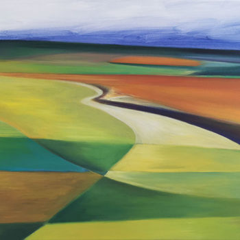 Peinture intitulée "Champs et chemin qu…" par Raphaël Roux, Œuvre d'art originale, Huile