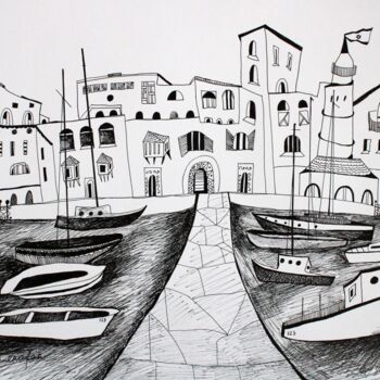 Drawing titled "view at Jaffa" by Janna Shulrufer, Original Artwork, Ink