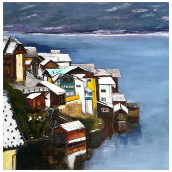 Painting titled "L'hiver au bord du…" by Patricia Lejeune, Original Artwork, Oil