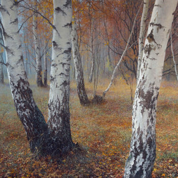 Painting titled "Березовая опушка" by Iurii Klapoukh, Original Artwork, Oil