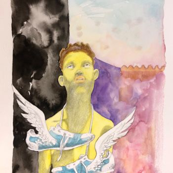 Dessin intitulée "Le Nouvel Hermès" par Raffu, Œuvre d'art originale, Aquarelle