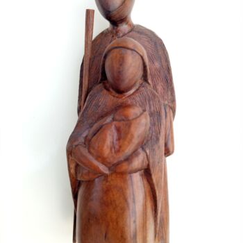 Γλυπτική με τίτλο "Baby Jesus and his…" από Jafeth Moiane, Αυθεντικά έργα τέχνης, Ξύλο