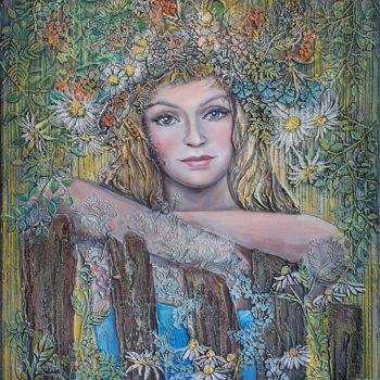 Schilderij getiteld "A Woman-Summer" door Anna Shuvaeva, Origineel Kunstwerk, Acryl Gemonteerd op Frame voor houten brancard