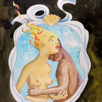 Peinture intitulée "Garder la Flamme" par Raffu, Œuvre d'art originale, Aquarelle