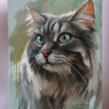 Pittura intitolato "SIBERIAN CAT - home…" da Yulia Rossan, Opera d'arte originale, Acrilico Montato su Telaio per barella in…
