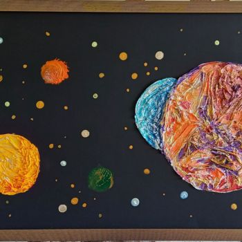 Colagens intitulada "Lakers Planet" por Valdas Nariunas, Obras de arte originais, Colagens Montado em Painel de madeira