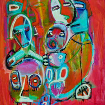 Painting titled "Madre con i figli" by Massimo Giorgi, Original Artwork, Acrylic Mounted on Other rigid panel