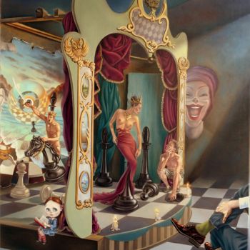 Pintura intitulada "Dramatic chess love…" por Gyuri Lohmuller, Obras de arte originais, Óleo