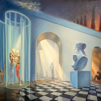 Painting titled "Love over time" by Gyuri Lohmuller, Original Artwork, Oil Mounted on Wood Stretcher frame