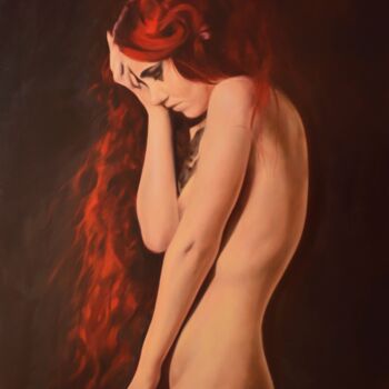 Painting titled "Why?" by Istvan Cene Gal, Original Artwork, Oil Mounted on Wood Stretcher frame