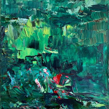 Painting titled "Red Flower" by Ilze Ergle-Vanaga, Original Artwork, Oil