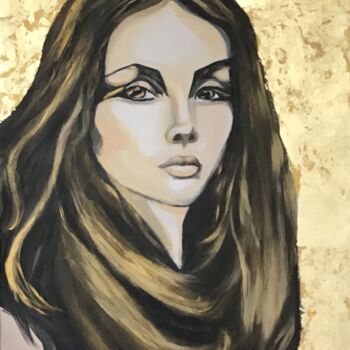 Peinture intitulée "Une fille en or" par Electre, Œuvre d'art originale, Acrylique