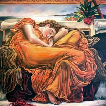 Ζωγραφική με τίτλο "Flaming June after…" από Monica Callaghan, Αυθεντικά έργα τέχνης, Λάδι Τοποθετήθηκε στο Ξύλινο φορείο σκ…