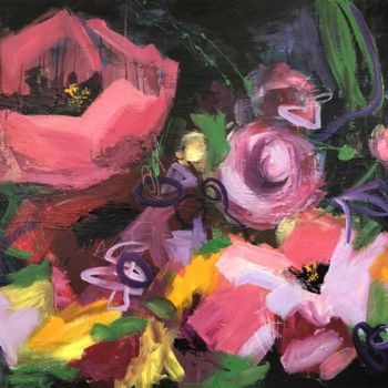 绘画 标题为“Abstract Flower Pai…” 由Olena Kryvonos, 原创艺术品, 油 安装在木质担架架上