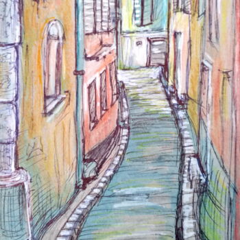 Disegno intitolato "Rue Bresson à Hyères" da Edith Bos Boyer (EDITH DONC), Opera d'arte originale, Matita