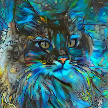 Digitale Kunst getiteld "Albablue, cat - Mix…" door L.Roche, Origineel Kunstwerk, Acryl