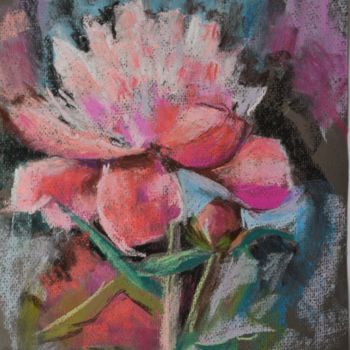 Pintura intitulada "Peony Flowers Paint…" por Olivkan Art, Obras de arte originais, Pastel