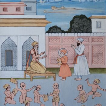 Painting titled "Father kalu takes B…" by Singh Avtar, Original Artwork, Tempera