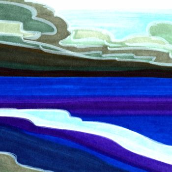 Zeichnungen mit dem Titel "Sea side" von Polina Loban, Original-Kunstwerk, Marker