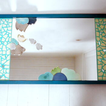 Design intitulée "miroir mosaïque "fl…" par Odile Maffone Mosaïque Joyeuse, Œuvre d'art originale, Mosaïque