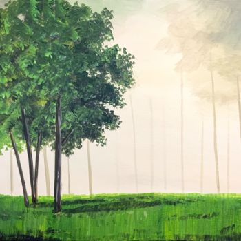 Painting titled "One Green Tree" by Aisha Haider, Original Artwork, Acrylic
