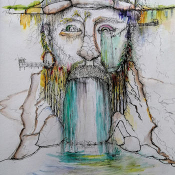 Peinture intitulée "Vieux sage au pied…" par Frederic Janssens (Fredj), Œuvre d'art originale, Marqueur