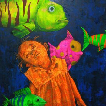 Painting titled "Sahabat sebelum tid…" by Ega Pane, Original Artwork, Acrylic