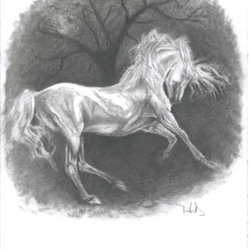 Drawing titled "Au clair de lune" by Philip Dietrich, Original Artwork, Charcoal