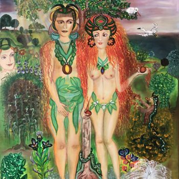 Malerei mit dem Titel "Göttin und Gott vom…" von Annemarie Stelzer, Original-Kunstwerk, Acryl