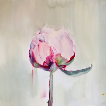 Painting titled "Peony bud" by Ilze Ergle-Vanaga, Original Artwork, Oil