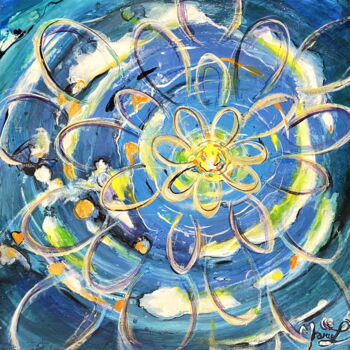 Peinture intitulée ""Fleur Bleue" n°3" par Marie Laplace, Œuvre d'art originale, Acrylique Monté sur Châssis en bois