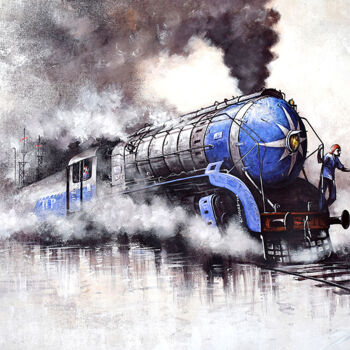 Pittura intitolato "Nostalgia of Steam…" da Kishore Pratim Biswas, Opera d'arte originale, Acrilico