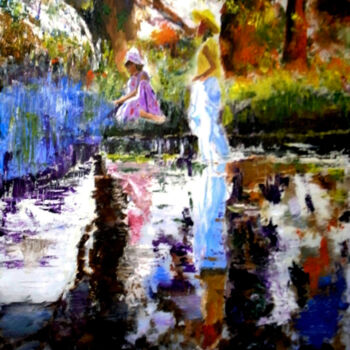 绘画 标题为“Two girls playing i…” 由Clement Tsang, 原创艺术品, 丙烯