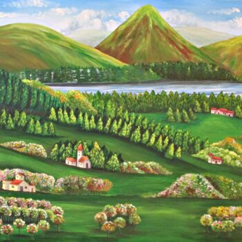 「Entre montañas」というタイトルの絵画 Fabiana Iglesiasによって, オリジナルのアートワーク, アクリル ウッドストレッチャーフレームにマウント