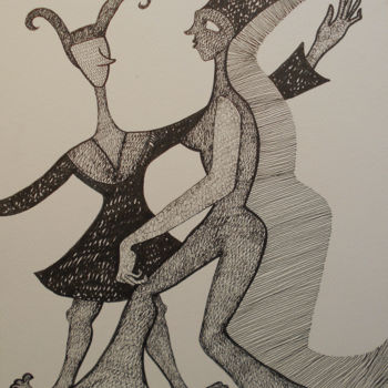 Dessin intitulée "Les Pantomimes" par Aurélie Sarrazin, Œuvre d'art originale, Encre