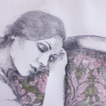印花与版画 标题为“Sur le divan.” 由Isabelle Desaulty, 原创艺术品, 蚀刻