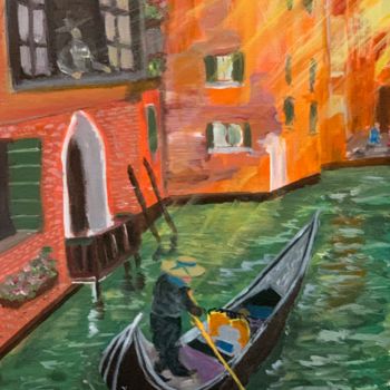 「city ​​boat」というタイトルの絵画 Saud Ali Alassafによって, オリジナルのアートワーク, アクリル