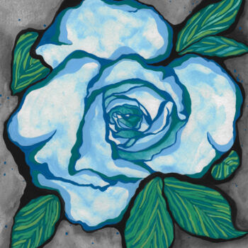 Картина под названием "Rose Turquoise" - Geneviève Chaussé, Подлинное произведение искусства, Акварель Установлен на Стекло