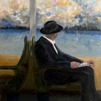 Painting titled "The Ride Home" by Larry Aarons, Original Artwork, Oil Mounted on Other rigid panel