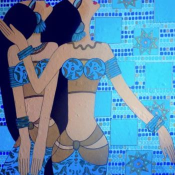Schilderij getiteld "Au Harem" door Brigitte Jeanneau Bonnet, Origineel Kunstwerk, Acryl Gemonteerd op Frame voor houten bra…