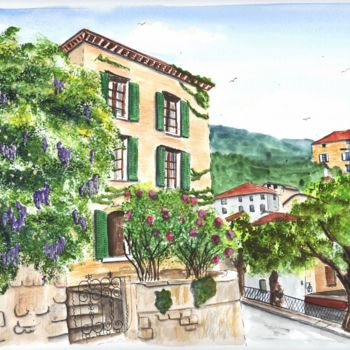 Painting titled "Seillans, maison de…" by Elisabeth Bouchard (Mira), Original Artwork, Watercolor