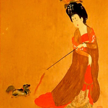 绘画 标题为“My Lady and Dog” 由Clement Tsang, 原创艺术品, 水彩