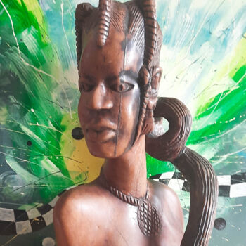 Sculpture titled "Nigerian Woman" by Dragos Bagia, Original Artwork, Wood