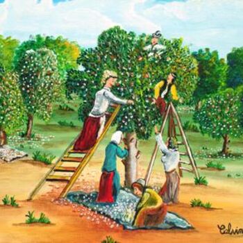 Peinture intitulée "Ceuillettes fleurs…" par Rose Calvino, Œuvre d'art originale