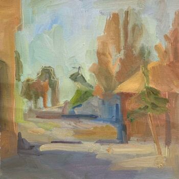 Painting titled "Old railway station" by Ekaterina Belukhina, Original Artwork, Oil