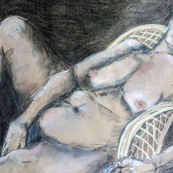 Drawing titled "Détendue - Relaxed" by Marijo Ponce Fest, Original Artwork, Charcoal