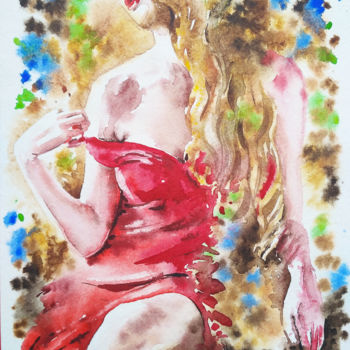 "Lady in red" başlıklı Tablo Olga Larina tarafından, Orijinal sanat, Suluboya