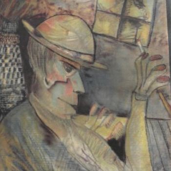Dessin intitulée "Portrait automatiqu…" par Roger Ernest Jankow, Œuvre d'art originale, Tempera