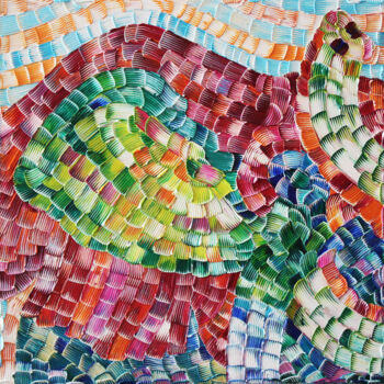 Painting titled "Elephant" by Julia Ptl, Original Artwork, Oil Mounted on Wood Stretcher frame