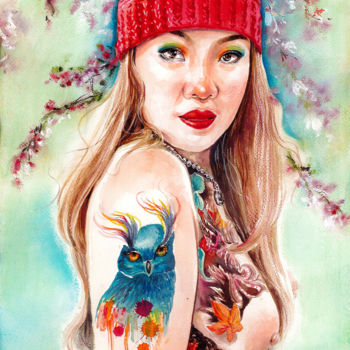 Pintura intitulada "SOL Series : 002 Mo…" por Vanessa Chyi, Obras de arte originais, Aquarela